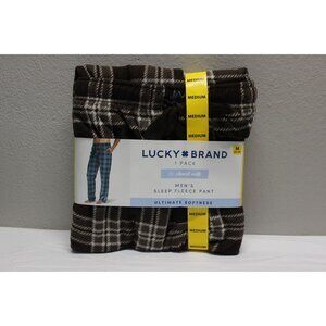Lucky Brand men's drawstring waist brown plaid soft fleece lounge sleep‎ pants